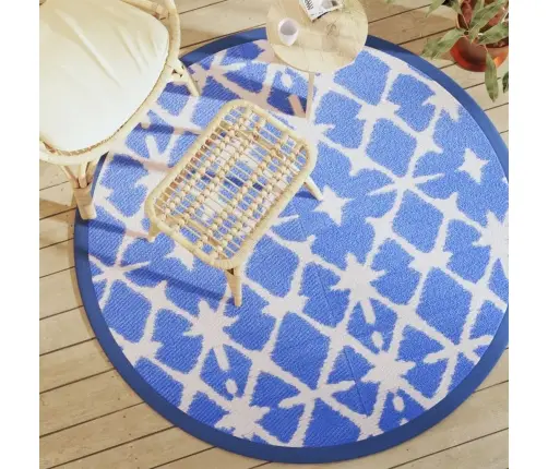Āra Paklājs, Ø160 Cm, Arakil Zils Un Balts Pp Vidaxl