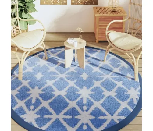 Āra Paklājs, Ø200 Cm, Arakil Zils Un Balts Pp Vidaxl