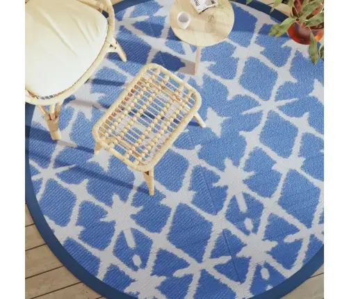 Āra Paklājs, Ø200 Cm, Arakil Zils Un Balts Pp Vidaxl