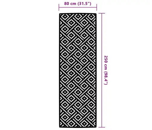 Āra Paklājs Arakil Balts Un Melns 80X250 Cm Pp Vidaxl