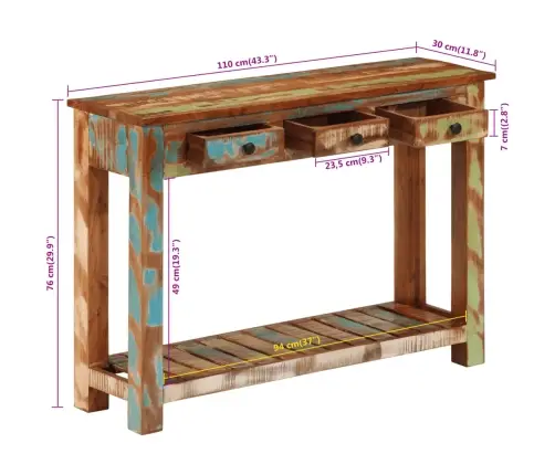Konsolinis Staliukas, 110X30X76cm Perdirbtos Medienos Masyvas