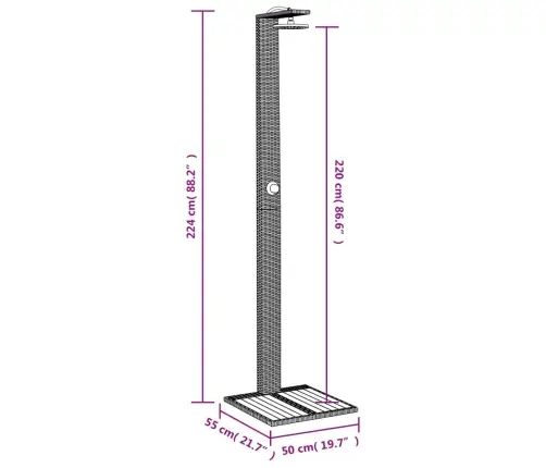 Āra Duša, Pelēka, 50X55X224 Cm, Pe Rotangpalma, Akācijas Koks Vidaxl