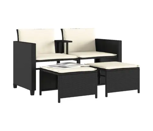 Divvietīgs Dārza Dīvāns Ar Galdiņu Un Soliņiem, Melns, Pe Vidaxl