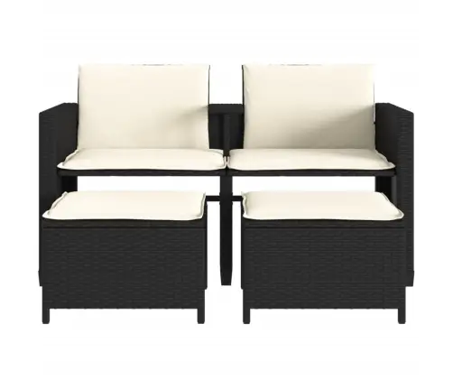 Divvietīgs Dārza Dīvāns Ar Galdiņu Un Soliņiem, Melns, Pe Vidaxl