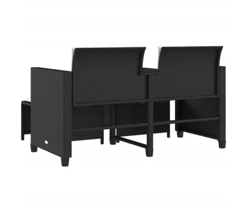 Divvietīgs Dārza Dīvāns Ar Galdiņu Un Soliņiem, Melns, Pe Vidaxl