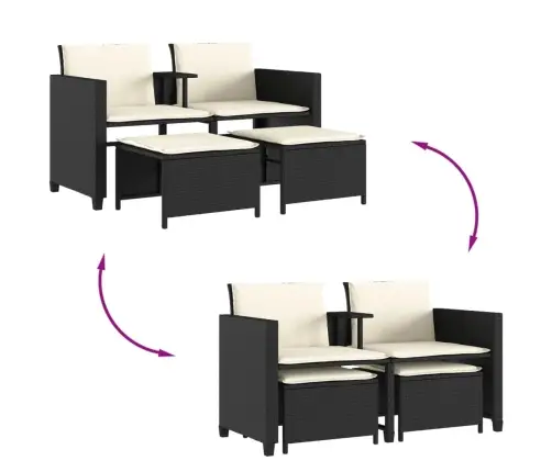 Divvietīgs Dārza Dīvāns Ar Galdiņu Un Soliņiem, Melns, Pe Vidaxl