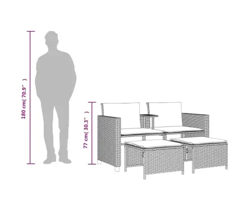 Divvietīgs Dārza Dīvāns Ar Galdiņu Un Soliņiem, Melns, Pe Vidaxl