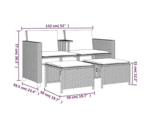 Divvietīgs Dārza Dīvāns Ar Galdiņu Un Soliņiem, Melns, Pe Vidaxl