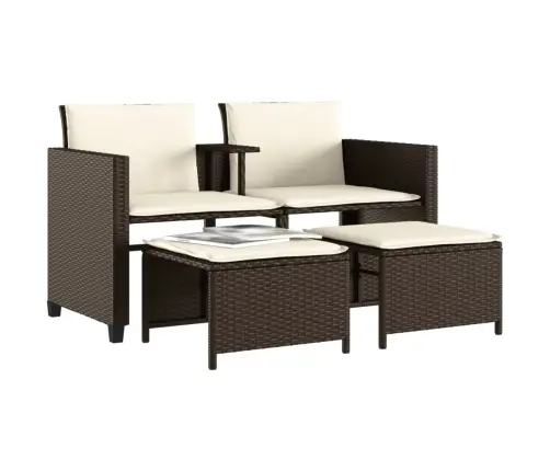 Divvietīgs Dārza Dīvāns Ar Galdiņu Un Soliem, Brūns, Pe Vidaxl