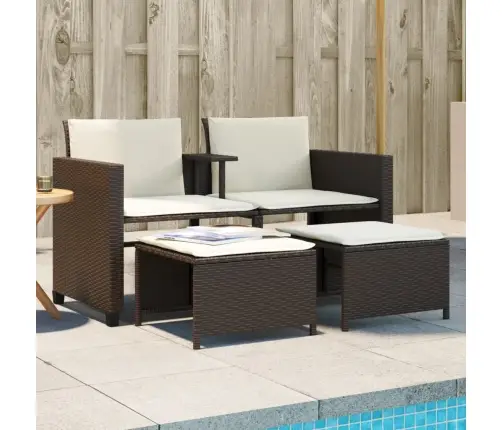 Divvietīgs Dārza Dīvāns Ar Galdiņu Un Soliem, Brūns, Pe Vidaxl