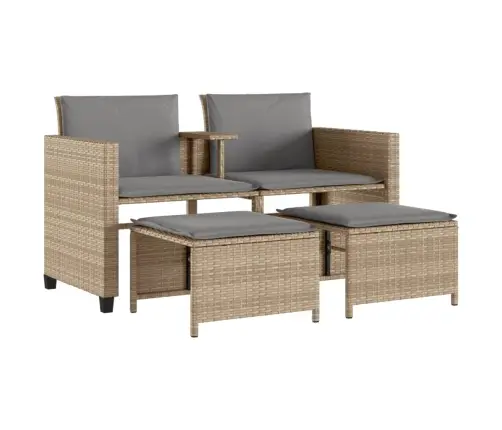 Dvivietė Sodo Sofa Su Staliuku/Taburetėmis, Smėlio, Poliratanas