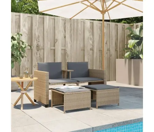 Dvivietė Sodo Sofa Su Staliuku/Taburetėmis, Smėlio, Poliratanas