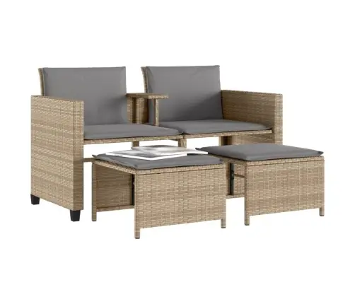 Dvivietė Sodo Sofa Su Staliuku/Taburetėmis, Smėlio, Poliratanas