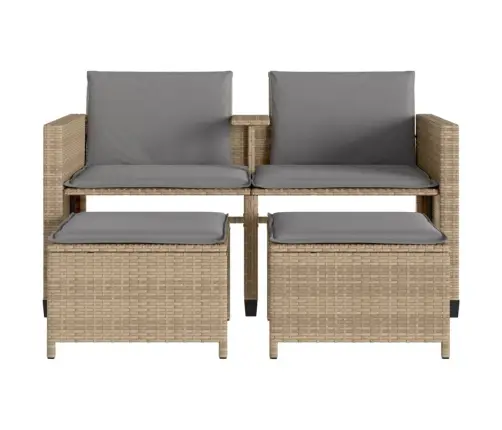 Dvivietė Sodo Sofa Su Staliuku/Taburetėmis, Smėlio, Poliratanas