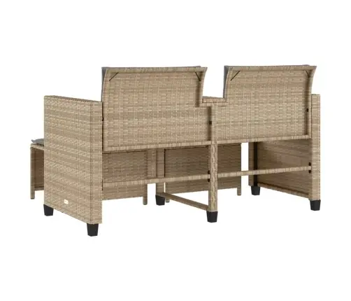 Dvivietė Sodo Sofa Su Staliuku/Taburetėmis, Smėlio, Poliratanas