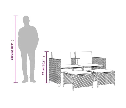 Dvivietė Sodo Sofa Su Staliuku/Taburetėmis, Smėlio, Poliratanas