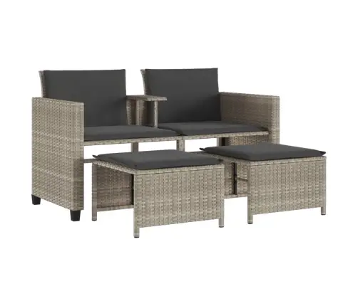 Dvivietė Sodo Sofa Su Staliuku/Taburetėmis, Pilka, Poliratanas