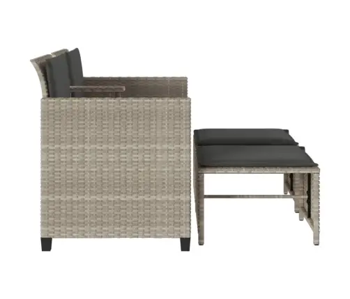 Dvivietė Sodo Sofa Su Staliuku/Taburetėmis, Pilka, Poliratanas