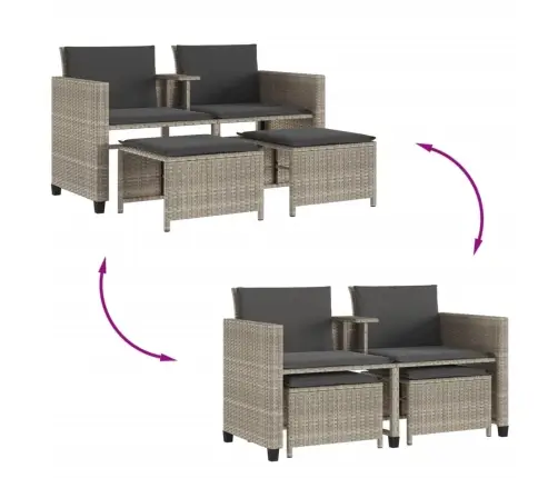 Dvivietė Sodo Sofa Su Staliuku/Taburetėmis, Pilka, Poliratanas