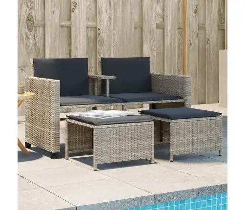 Dvivietė Sodo Sofa Su Staliuku/Taburetėmis, Pilka, Poliratanas