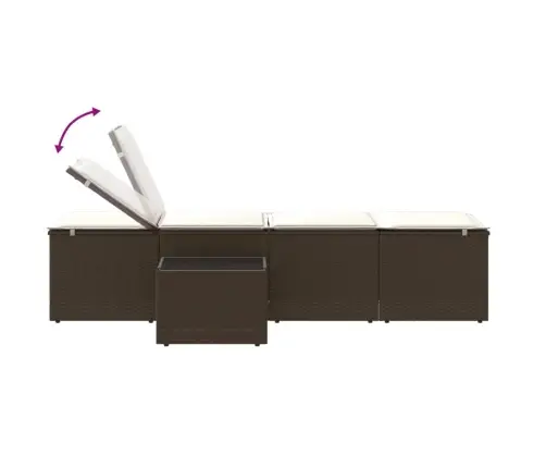 Sauļošanās Krēsli, 2 Gab., Ar Galdiņu, Brūns Polietilēna Rotangpalmas Pinums Vidaxl