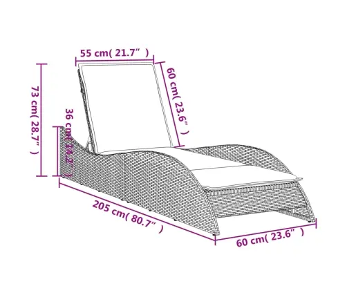Päevitustool Padjaga, Pruun, 60X205X73 cm Polürotang