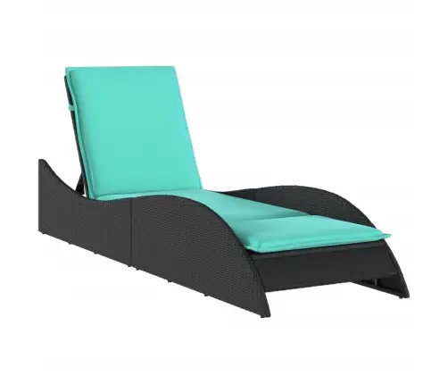 Sauļošanās Krēsls Ar Spilvenu, Melns, 60X205X73 Cm, Polietilēna Rotangpalma Vidaxl