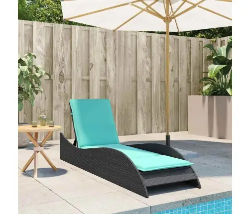 Sauļošanās Krēsls Ar Spilvenu, Melns, 60X205X73 Cm, Polietilēna Rotangpalma Vidaxl