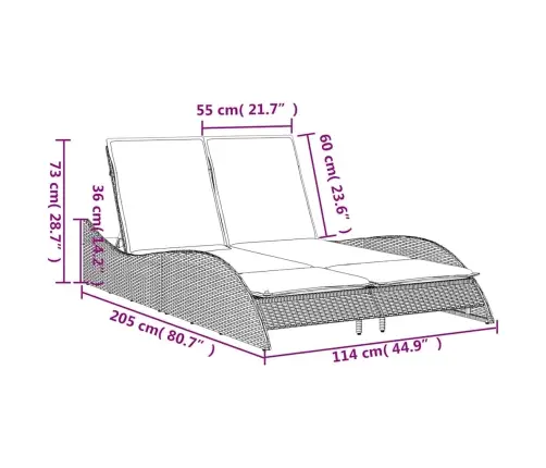 Päevitustool Patjadega, Pruun, 114 X 205 X 73 cm Polürotang