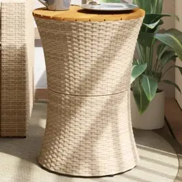 Dārza Galds, Bungu Forma, Bēša Pe Rotangpalma, Masīvkoks Vidaxl