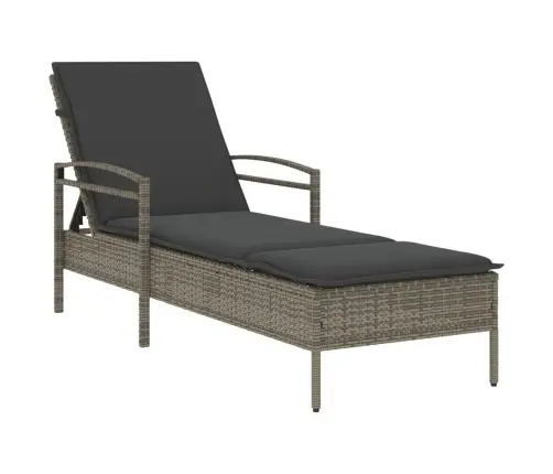 Saulės Gultas Su Čiužinuku, Pilkas, 63X200X81cm Poliratanas