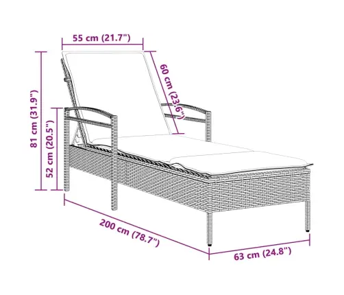 Saulės Gultas Su Čiužinuku, Pilkas, 63X200X81cm Poliratanas