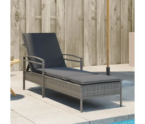 Saulės Gultas Su Čiužinuku, Pilkas, 63X200X81cm Poliratanas