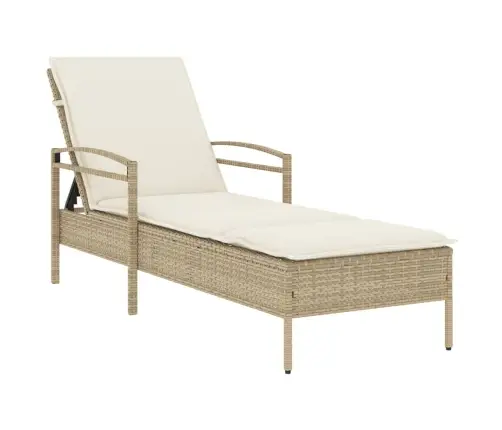 Sauļošanās Zvilnis Ar Matraci, 63X200X81Cm, Bēša Pe Rotangpalma Vidaxl