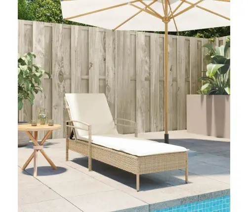 Sauļošanās Zvilnis Ar Matraci, 63X200X81Cm, Bēša Pe Rotangpalma Vidaxl