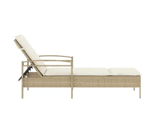 Sauļošanās Zvilnis Ar Matraci, 63X200X81Cm, Bēša Pe Rotangpalma Vidaxl