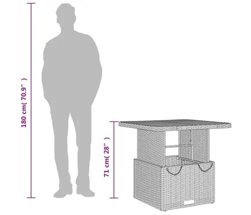 Dārza Galds, 80X80X71 Cm, Pelēka Pe Rotangpalma, Akācijas Koks Vidaxl