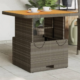 Sodo Stalas, Pilkas, 80X80X71cm Poliratanas/Akacijos Mediena