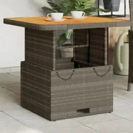 Sodo Stalas, Pilkas, 80X80X71cm Poliratanas/Akacijos Mediena
