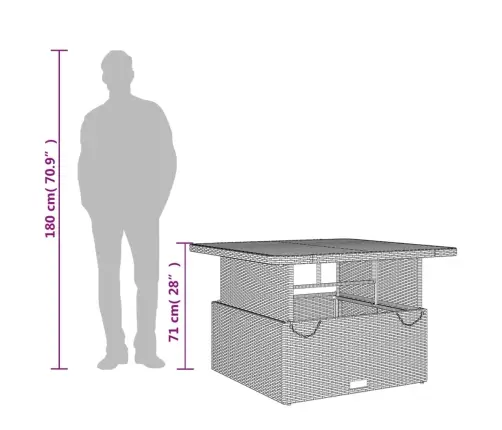 Sodo Stalas, Pilkas, 110X110X71cm Poliratanas/Akacijos Mediena