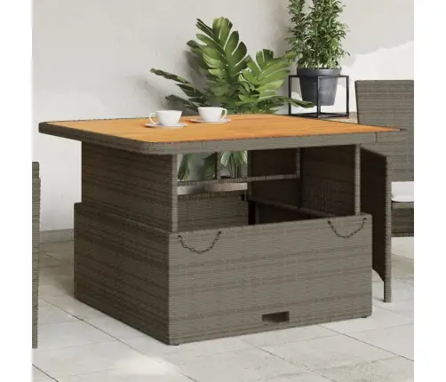 Sodo Stalas, Pilkas, 110X110X71cm Poliratanas/Akacijos Mediena