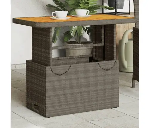 Sodo Stalas, Pilkas, 90X55X71cm Poliratanas/Akacijos Mediena