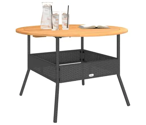 Stalas Su Akacijos Stalviršiu, Juodas, 110X71cm Poliratanas