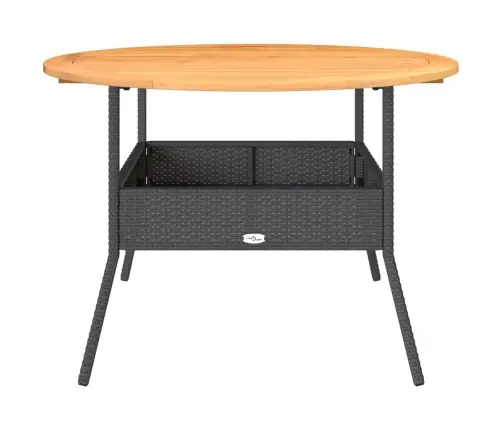 Stalas Su Akacijos Stalviršiu, Juodas, 110X71cm Poliratanas