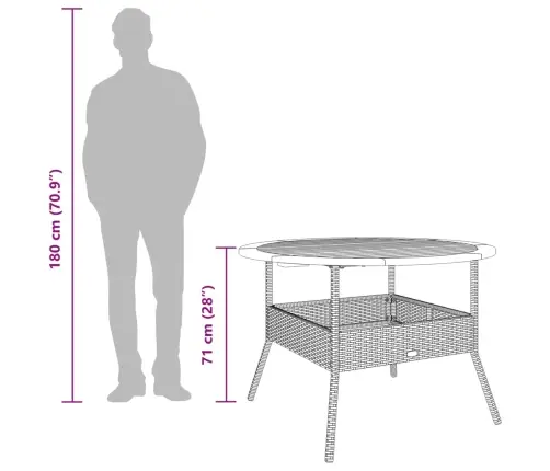 Stalas Su Akacijos Stalviršiu, Juodas, 110X71cm Poliratanas