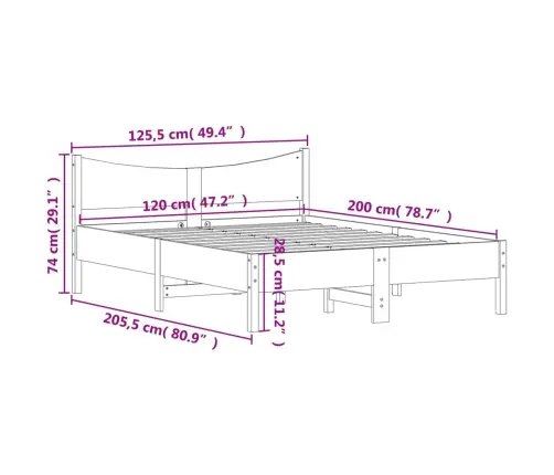 Voodiraam Ilma Madratsita, Vahapruun, 120 X 200 cm Männipuit