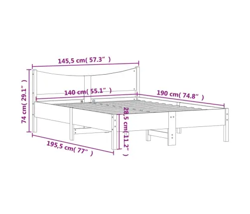 Gulta Bez Matrača, Balts, 140X190 Cm, Priedes Masīvkoks Vidaxl