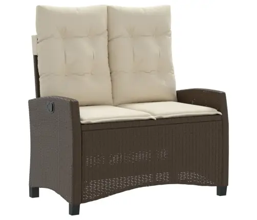 Atlošiamas Sodo Suoliukas Su Pagalvėlėmis, Rudas, Poliratanas Atlošiamas Sodo Suoliukas Su Pagalvėlėmis, Rudas, Poliratanas