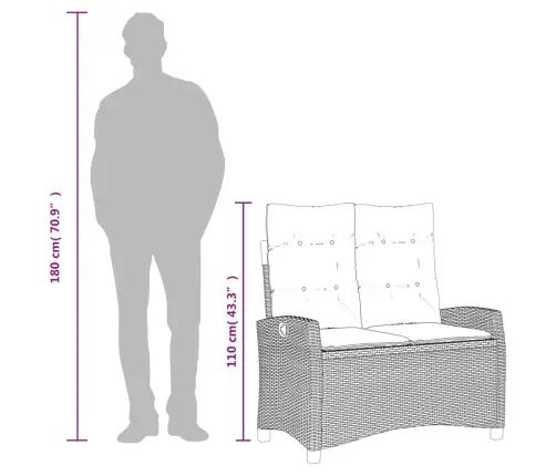 Atlošiamas Sodo Suoliukas Su Pagalvėlėmis, Rudas, Poliratanas Atlošiamas Sodo Suoliukas Su Pagalvėlėmis, Rudas, Poliratanas