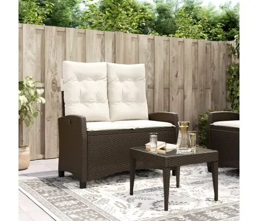 Atlošiamas Sodo Suoliukas Su Pagalvėlėmis, Rudas, Poliratanas Atlošiamas Sodo Suoliukas Su Pagalvėlėmis, Rudas, Poliratanas